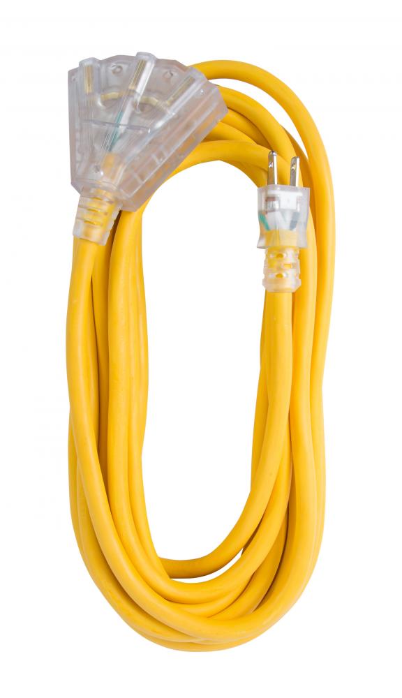 Ext Cord 25ft SJTW Yellow 12/3 Lighted T