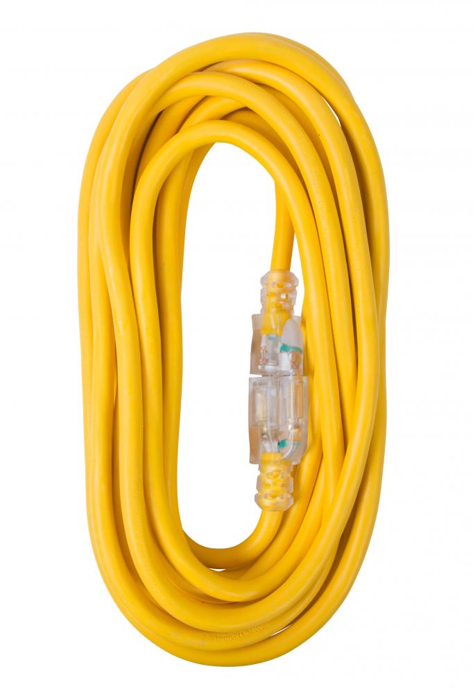 EXTENSION CORD 25FT SJTW YELLOW 12/3 LIG