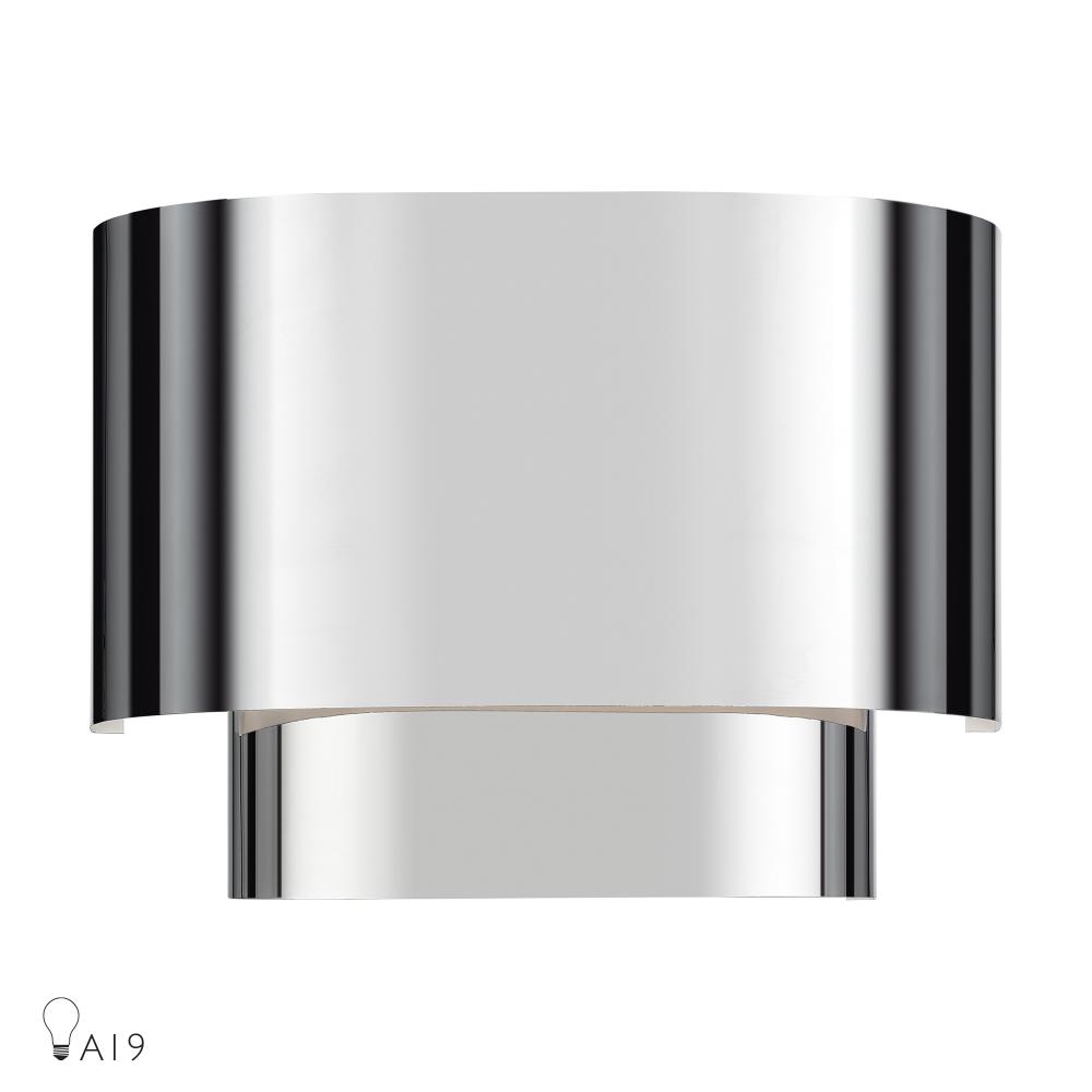 1 Light Polished Chrome ADA Sconce with Polished Chrome Metal Shade with Shiny White Inside