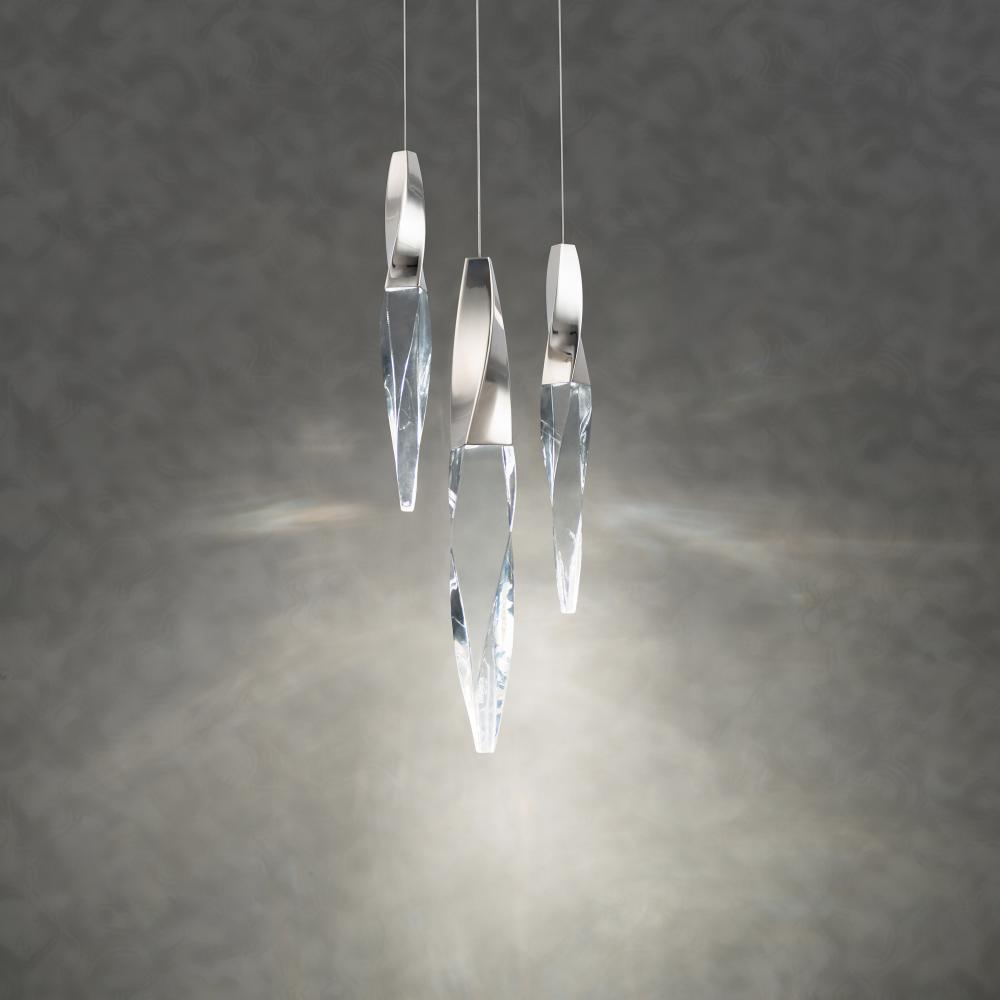 Kindjal 3 Light LED 3000K/3500K/4000K 120V-277V Multi-Light Pendant in Polished Nickel with Clear