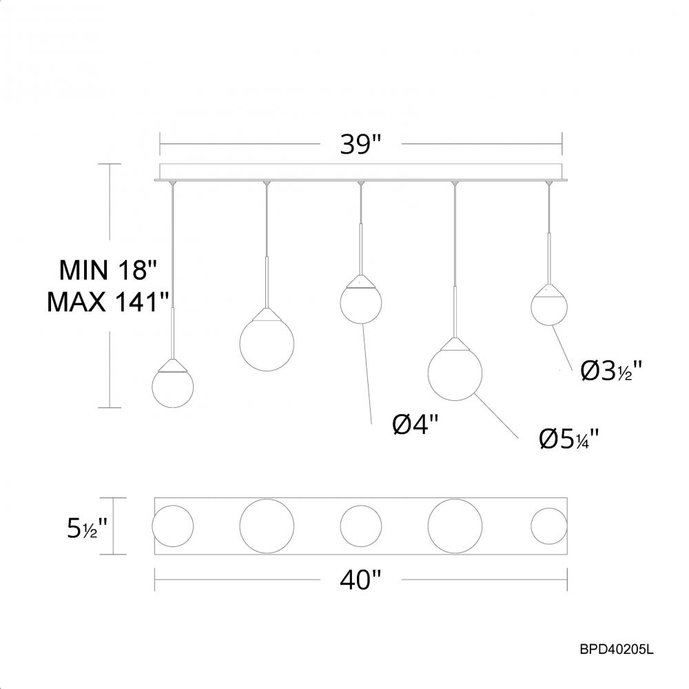 Quest 5 Light 120-277V Multi-Light Pendant (Linear Canopy) in Black with Optic Haze Quartz