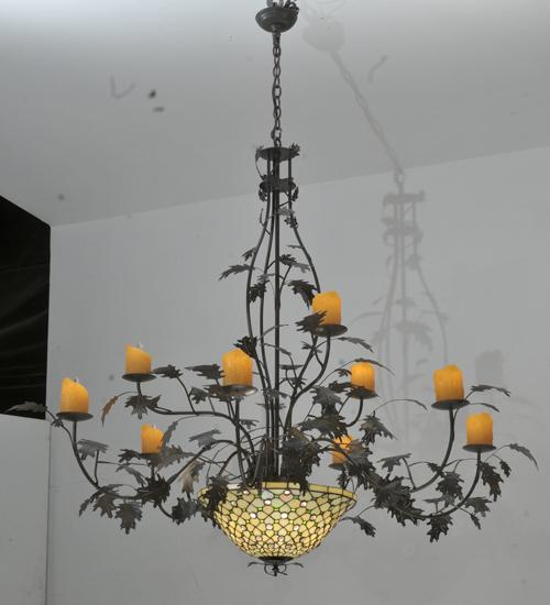 63" Wide Diamond & Jewel Oak Leaf 9 Arm Chandelier