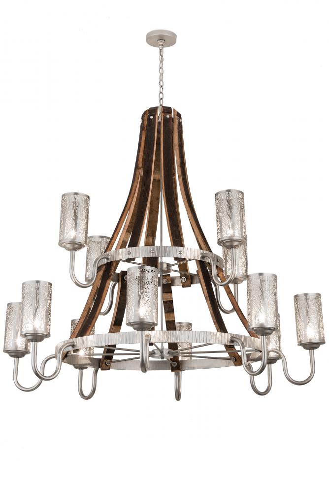 60"W Barrel Stave Winter Maple 12 LT Two Tier Chandelier