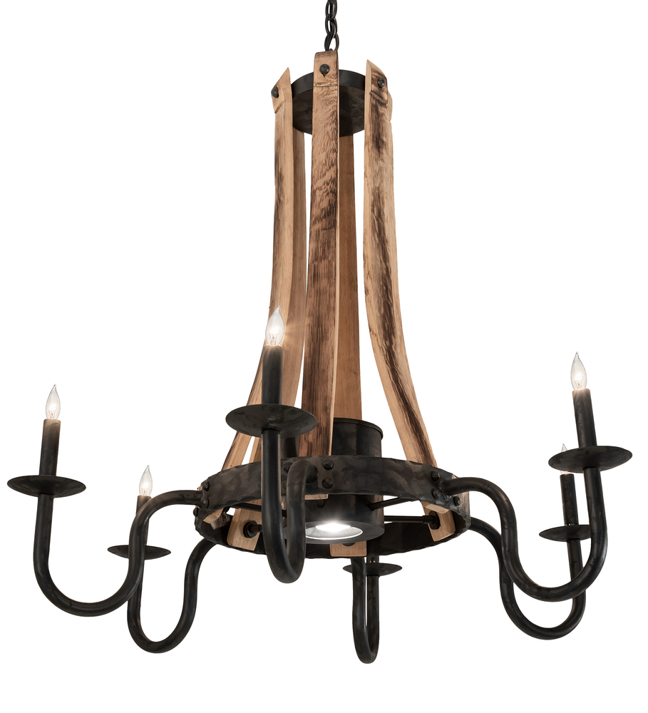 36" Wide Barrel Stave 6 Light Chandelier