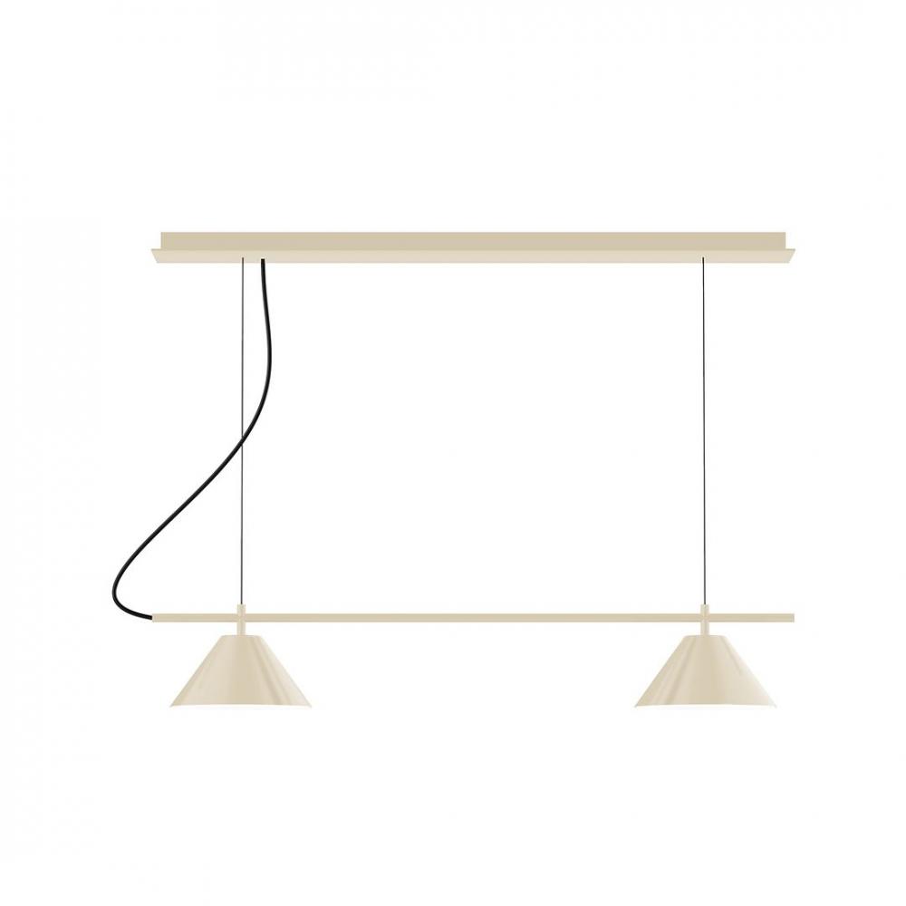 2-Light Linear Axis LED Chandelier with Brown and Ivory Houndstooth Fabric Cord, Cream