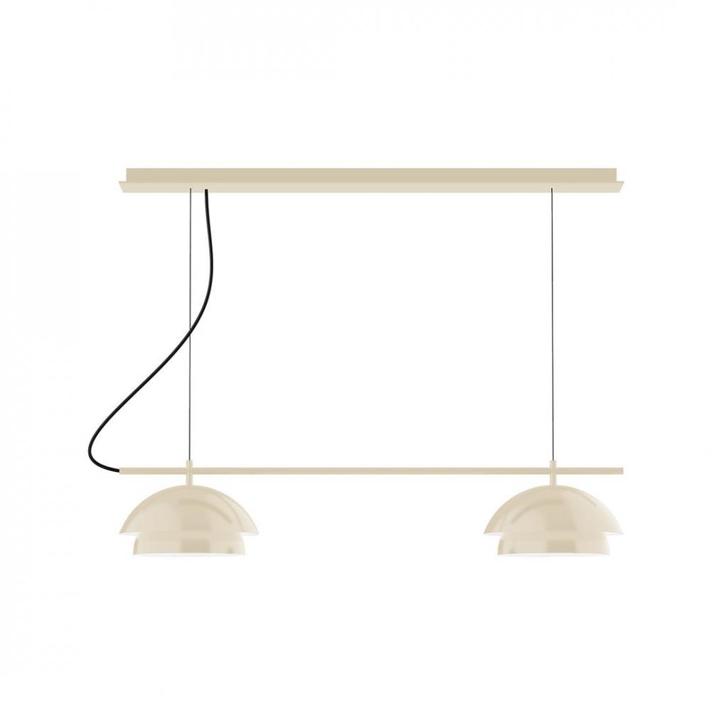 2-Light Linear Axis LED Chandelier with Brown and Ivory Houndstooth Fabric Cord, Cream