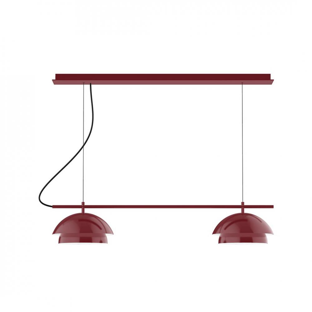 2-Light Linear Axis LED Chandelier with Neutral Argyle Fabric Cord, Barn Red