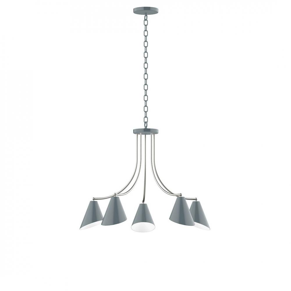 5-Light J-Series Chandelier, Slate Gray with Brushed Nickel Accents