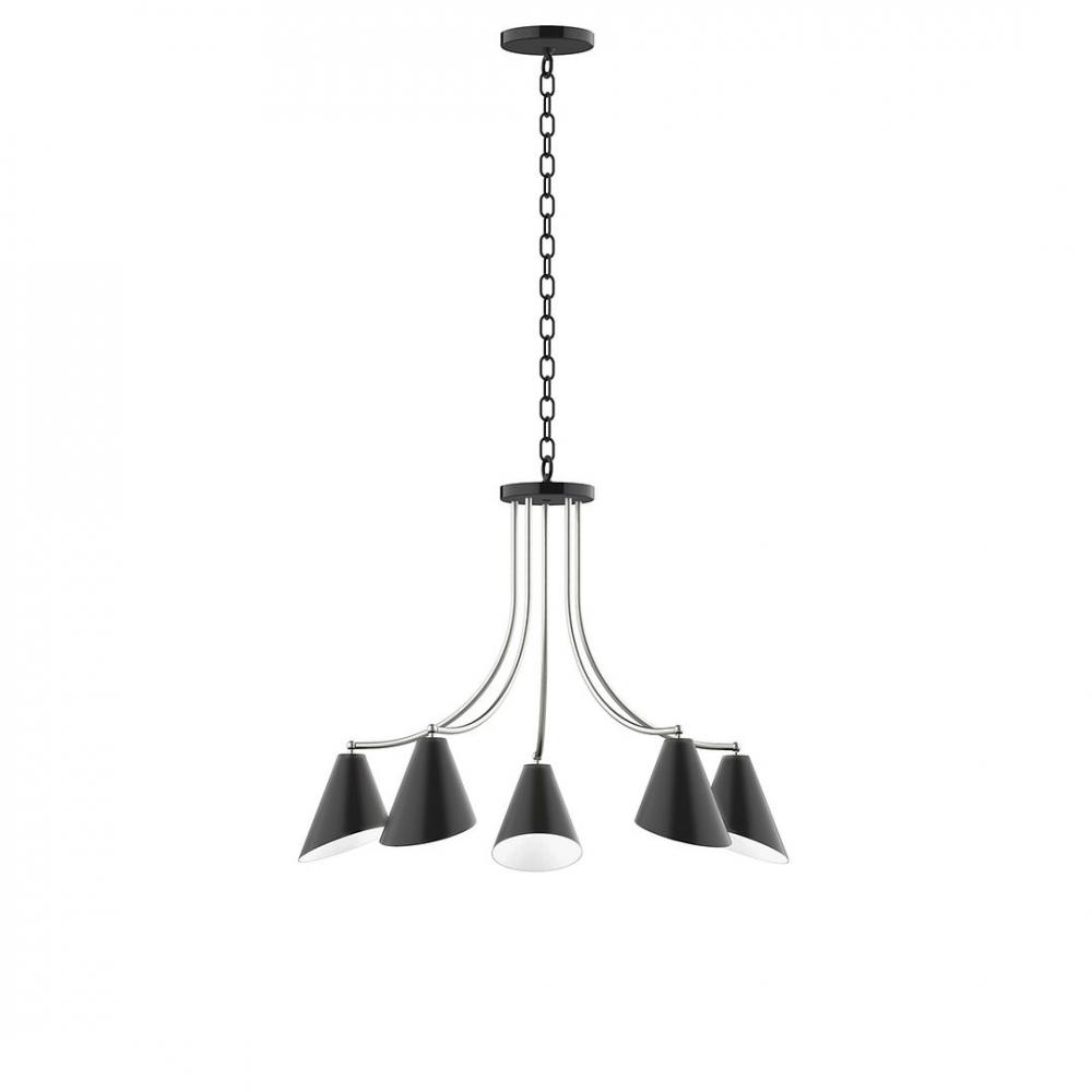 5-Light J-Series Chandelier, Black with Brushed Nickel Accents