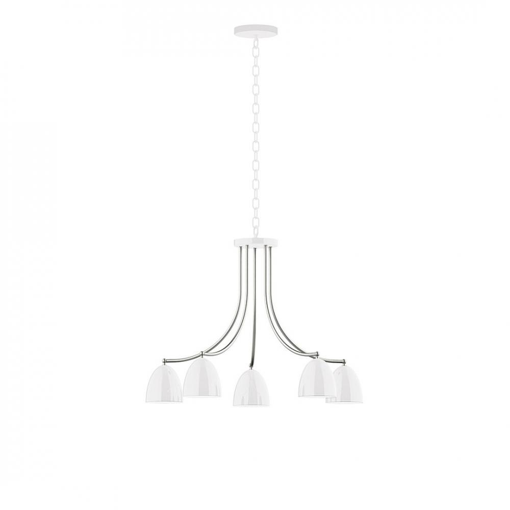 5-Light J-Series Chandelier, White with Brushed Nickel Accents