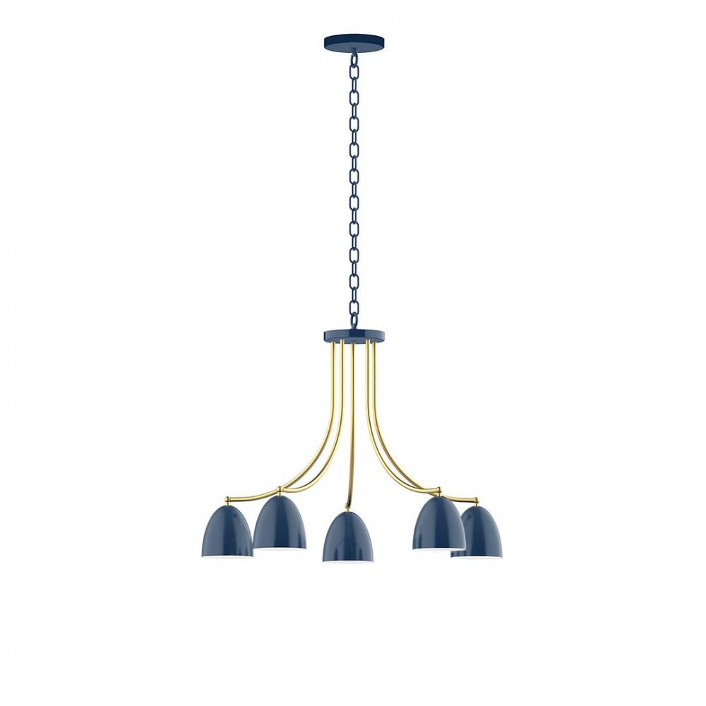 5-Light J-Series Chandelier, Navy with Brushed Brass Accents