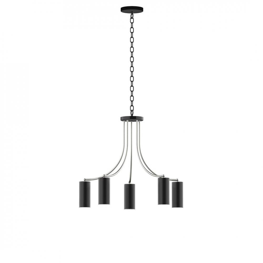 5-Light J-Series Chandelier, Black with Brushed Nickel Accents