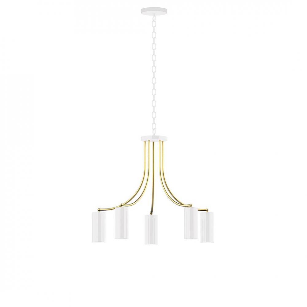 5-Light J-Series Chandelier, White with Brushed Brass Accents