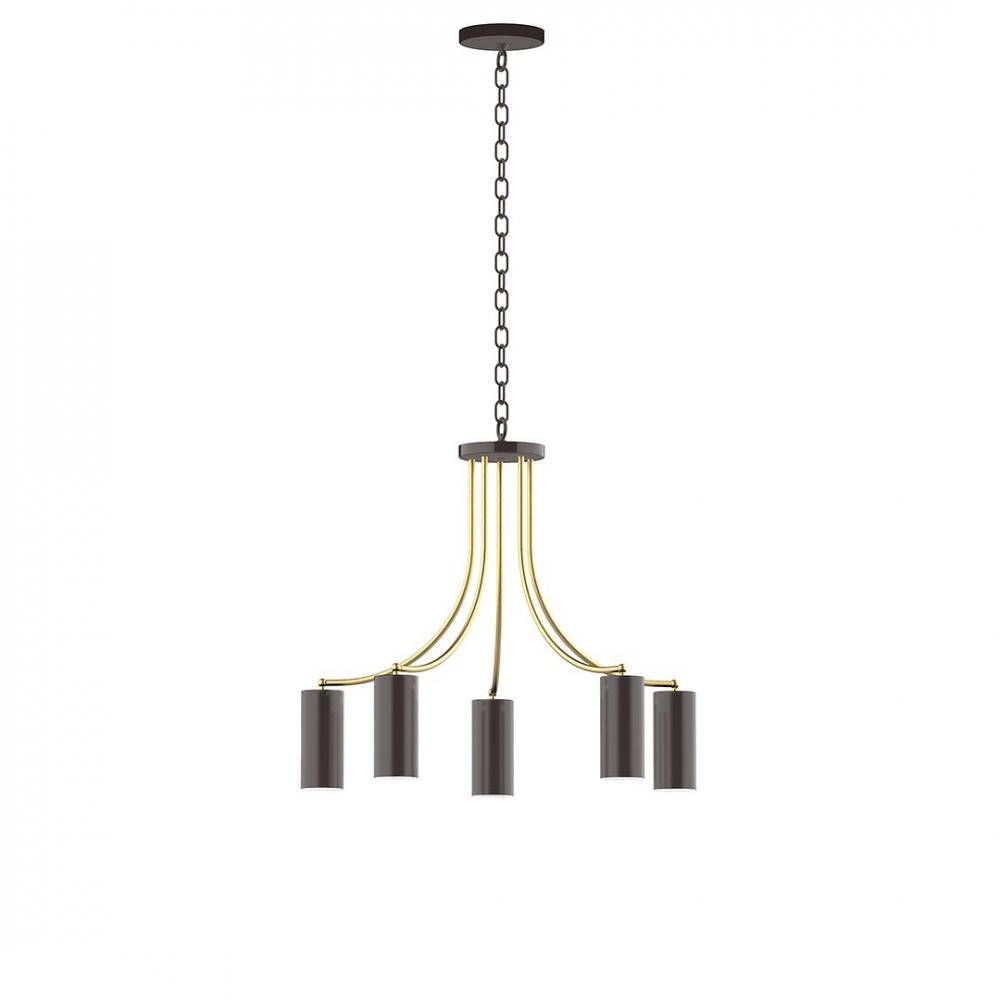 5-Light J-Series Chandelier, Architectural Bronze with Brushed Brass Accents