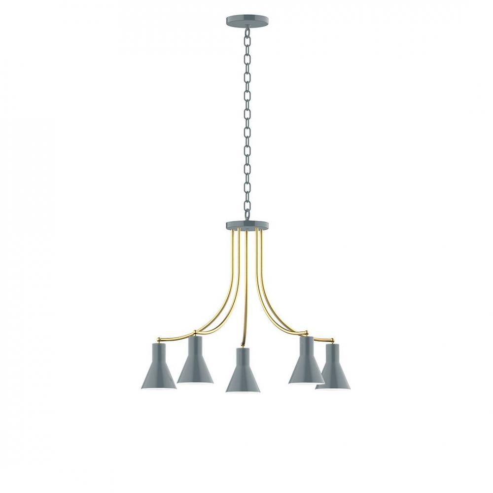 5-Light J-Series Chandelier, Slate Gray with Brushed Brass Accents