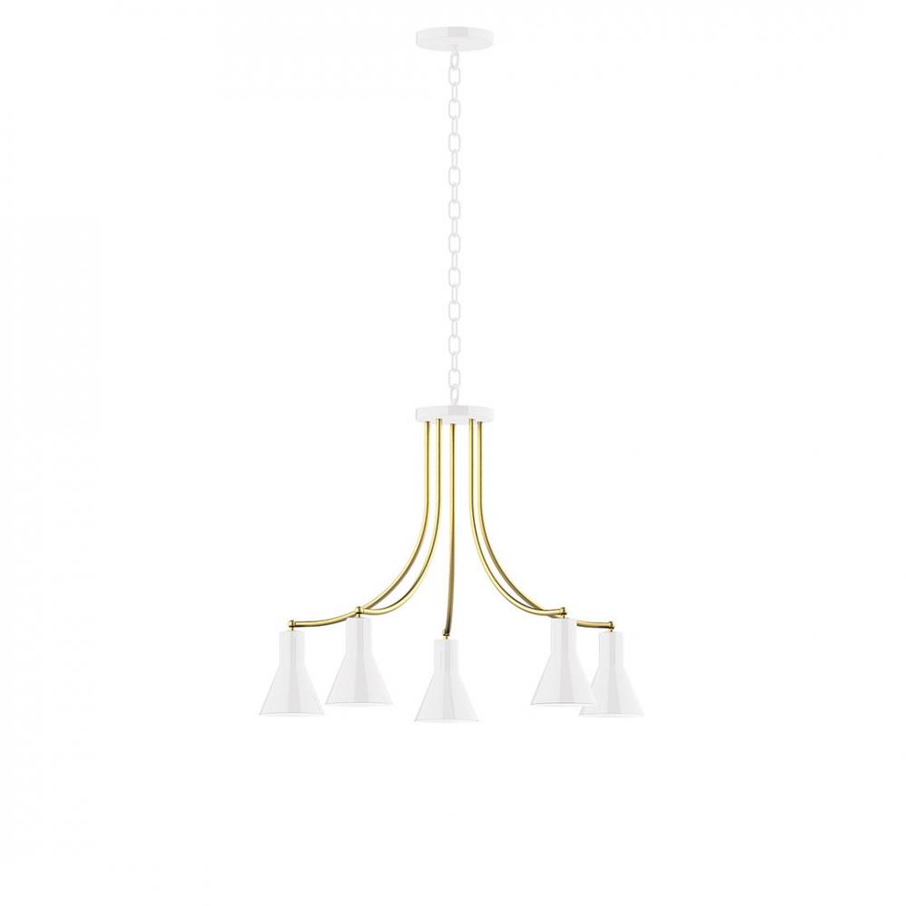 5-Light J-Series Chandelier, White with Brushed Brass Accents