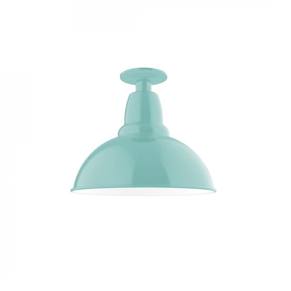 12" Cafe Flush Mount Light with Frosted Glass and cast guard in Sea Green