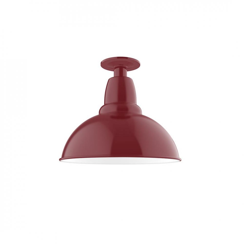 12" Cafe Flush Mount Light with wire grill in Barn Red