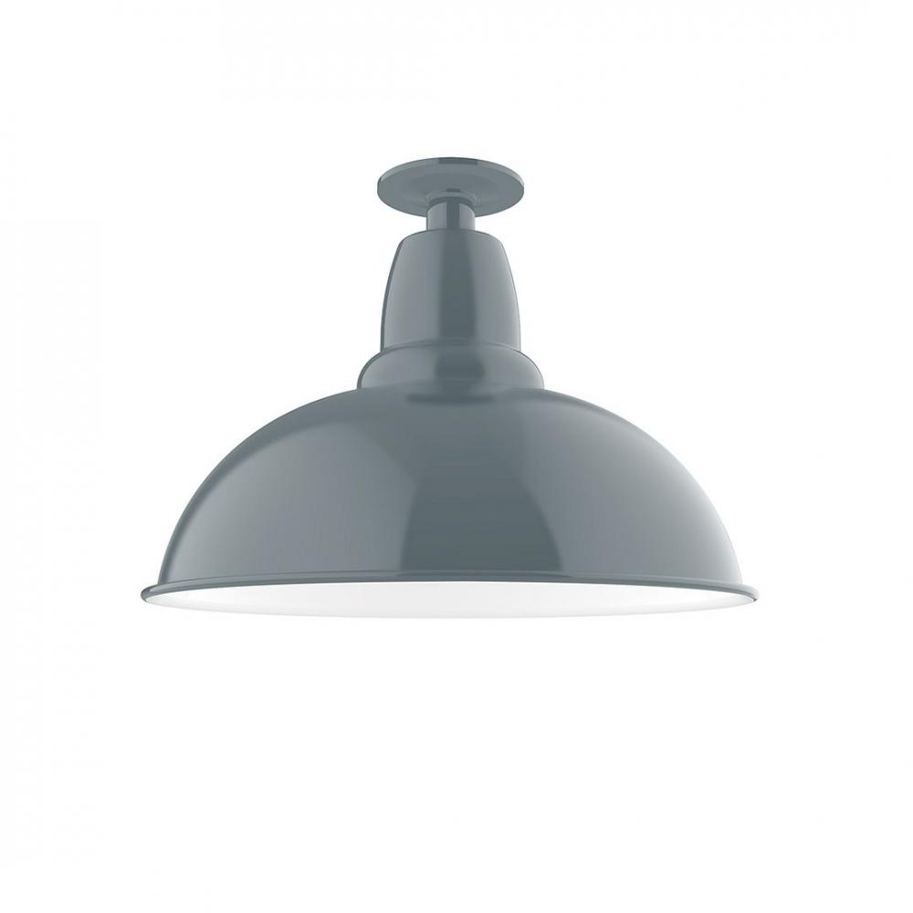 16" Cafe Flush Mount Light with Frosted Glass and cast guard in Slate Gray