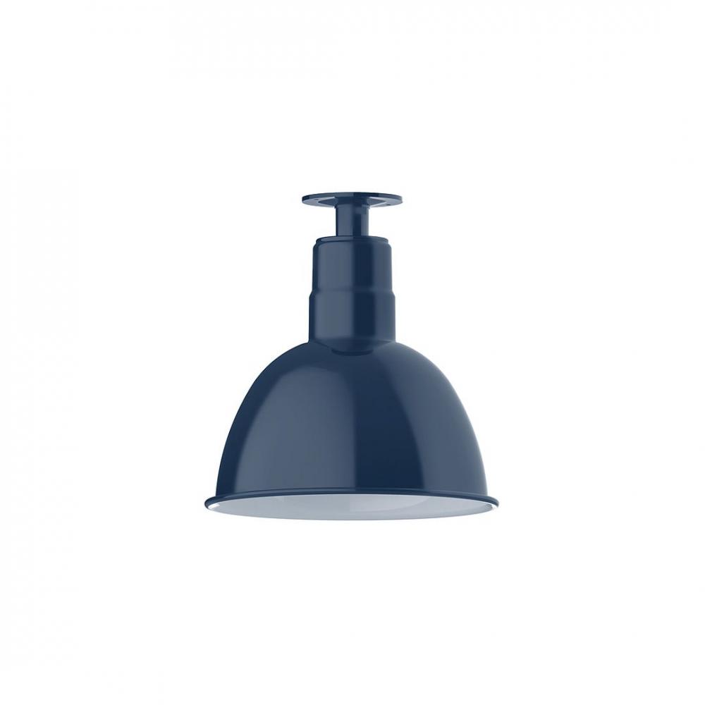 12" Deep Bowl shade, LED Flush Mount ceiling light with wire grill, Navy