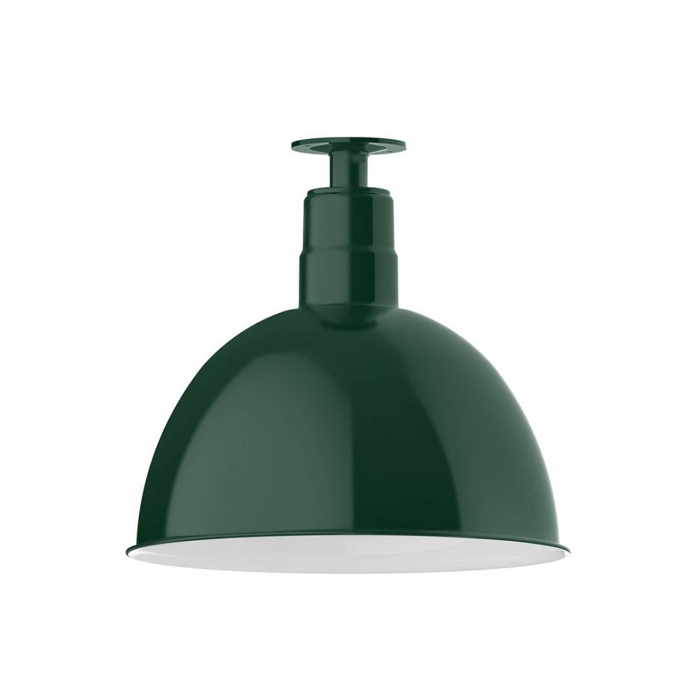 16" Deep Bowl shade, LED Flush Mount ceiling light, Forest Green