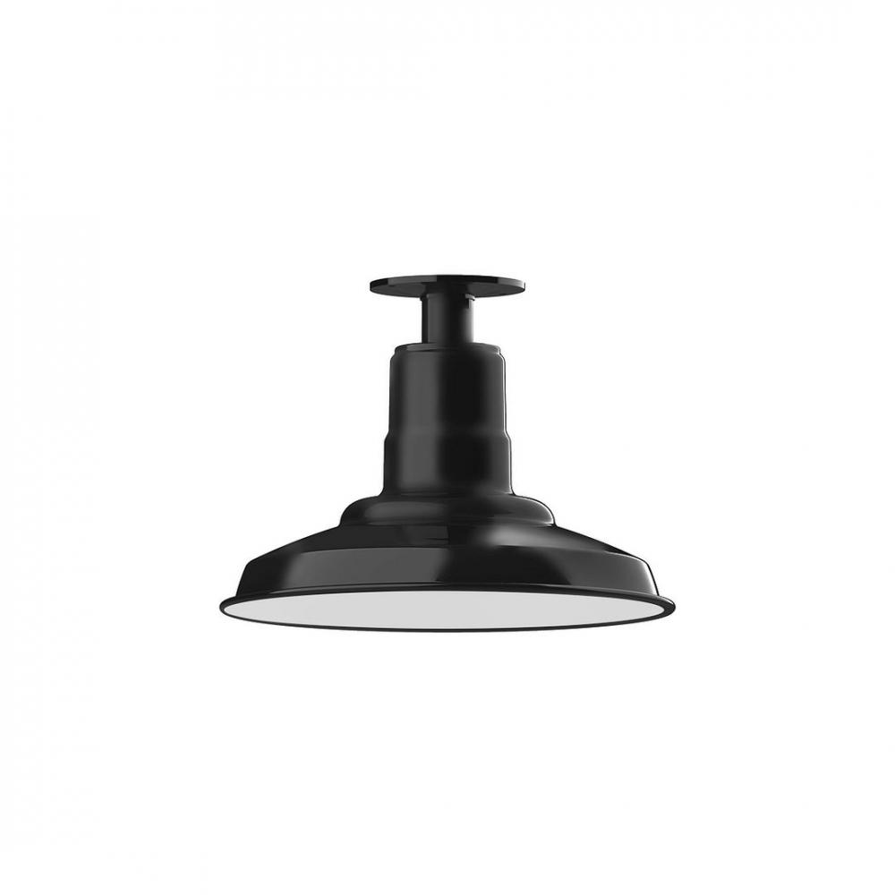 12" Warehouse shade, LED Flush Mount ceiling light with wire grill, Black