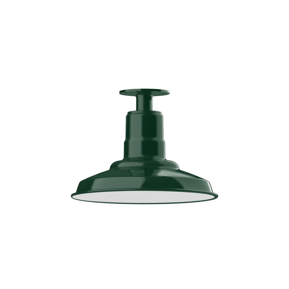 12" Warehouse shade, LED Flush Mount ceiling light with wire grill, Forest Green