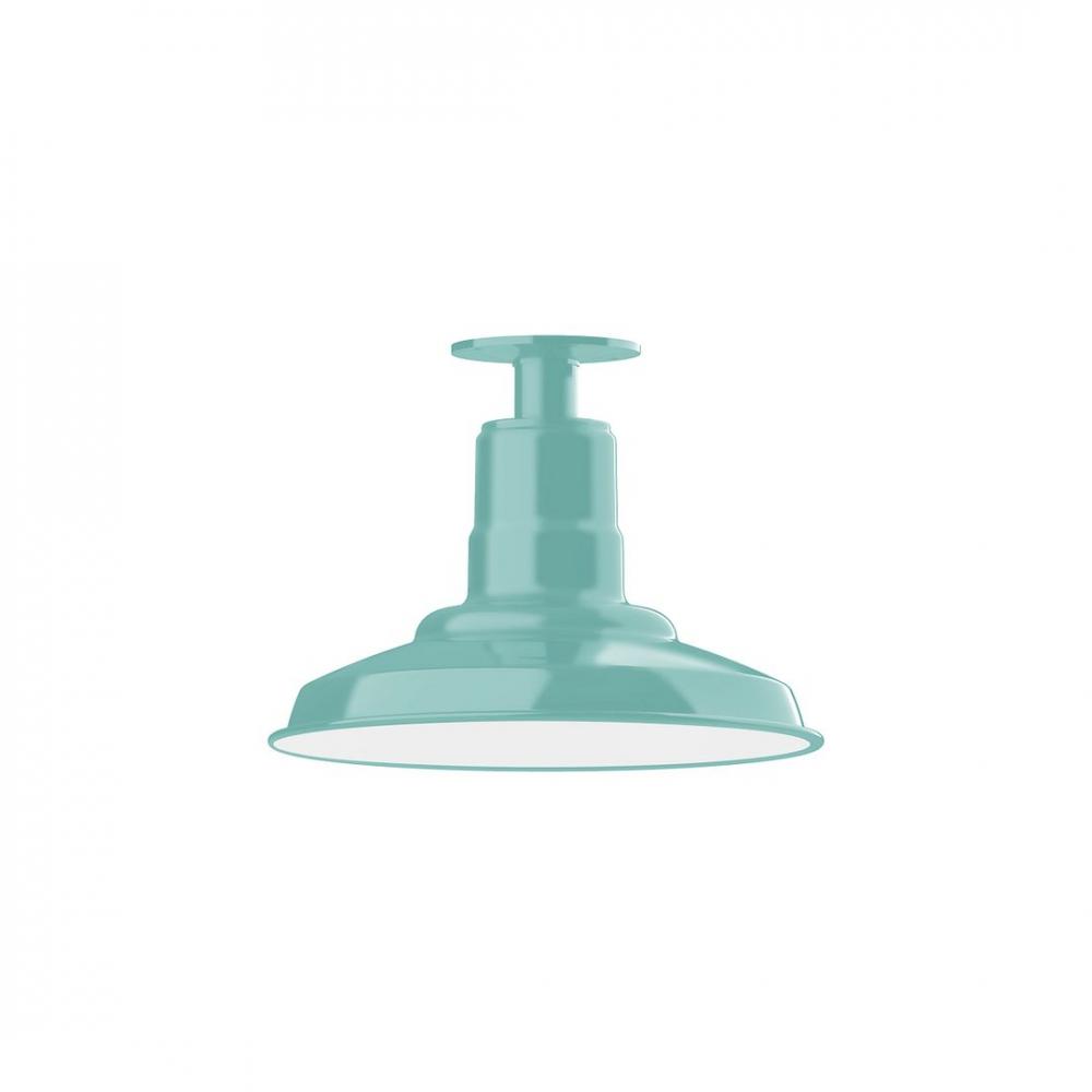 12" Warehouse shade, LED Flush Mount ceiling light with wire grill, Sea Green