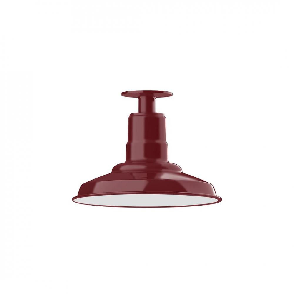 12" Warehouse shade, LED Flush Mount ceiling light with wire grill, Barn Red