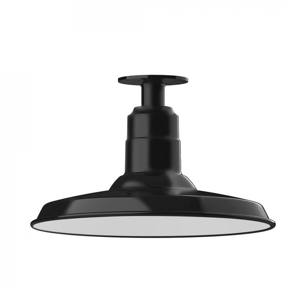 14" Warehouse shade, LED Flush Mount ceiling light, Black