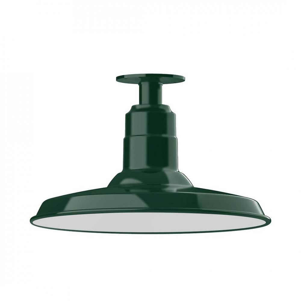 14" Warehouse shade, LED Flush Mount ceiling light, Forest Green