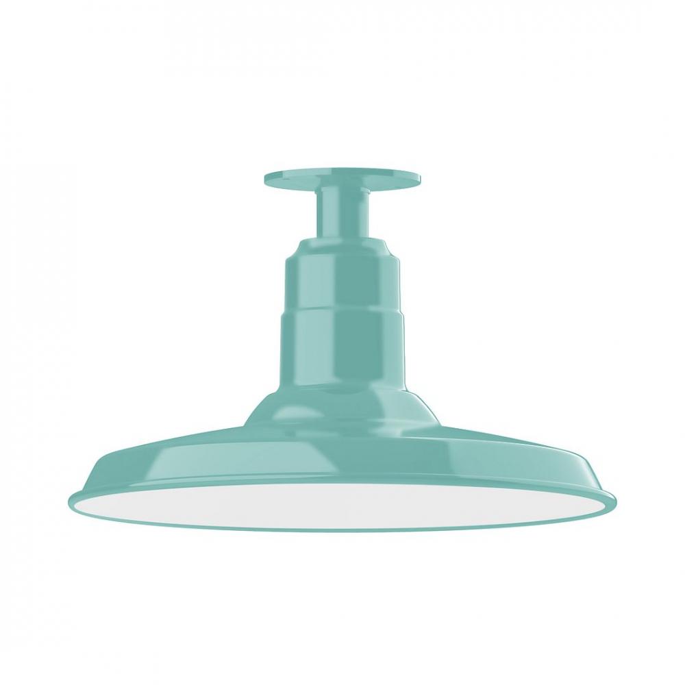 14" Warehouse shade, LED Flush Mount ceiling light with wire grill, Sea Green