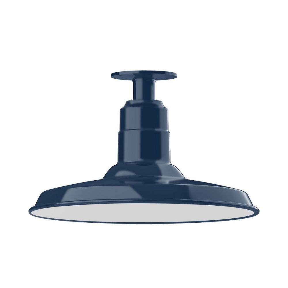 14" Warehouse shade, LED Flush Mount ceiling light with wire grill, Navy