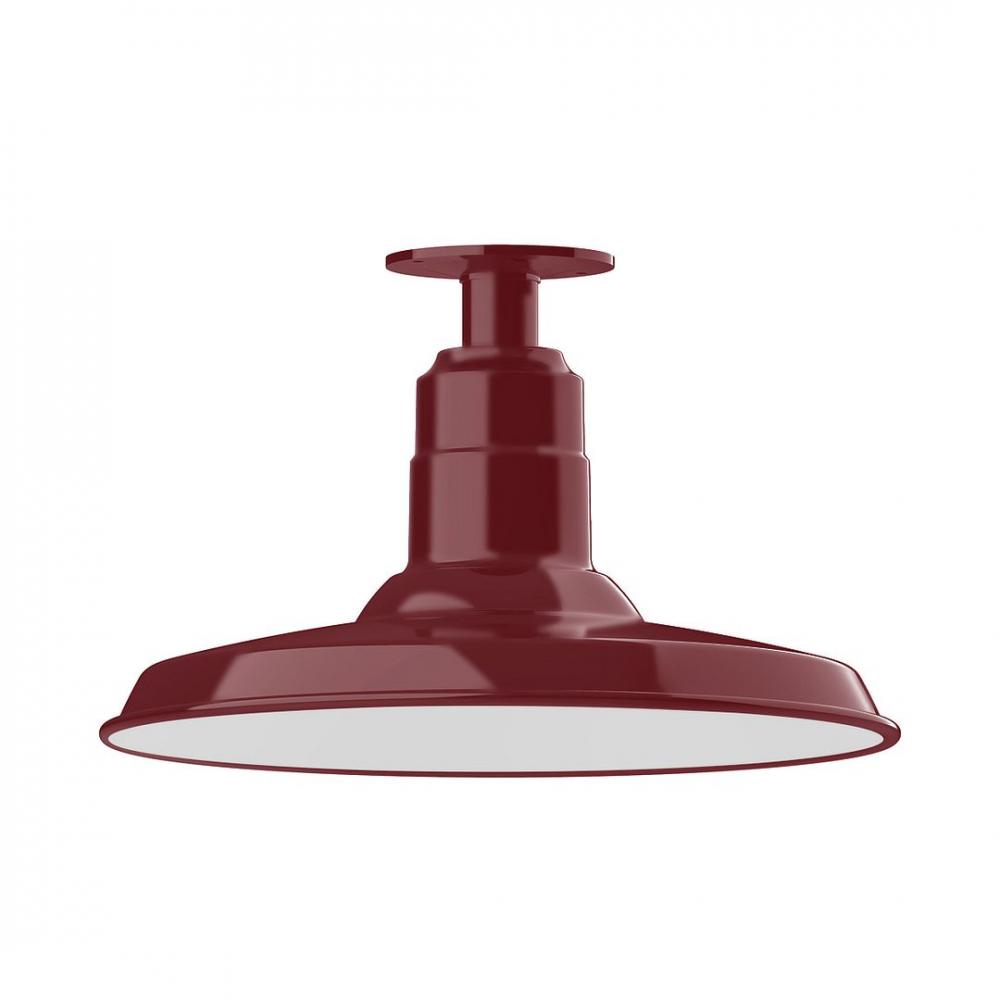 14" Warehouse shade, LED Flush Mount ceiling light, Barn Red