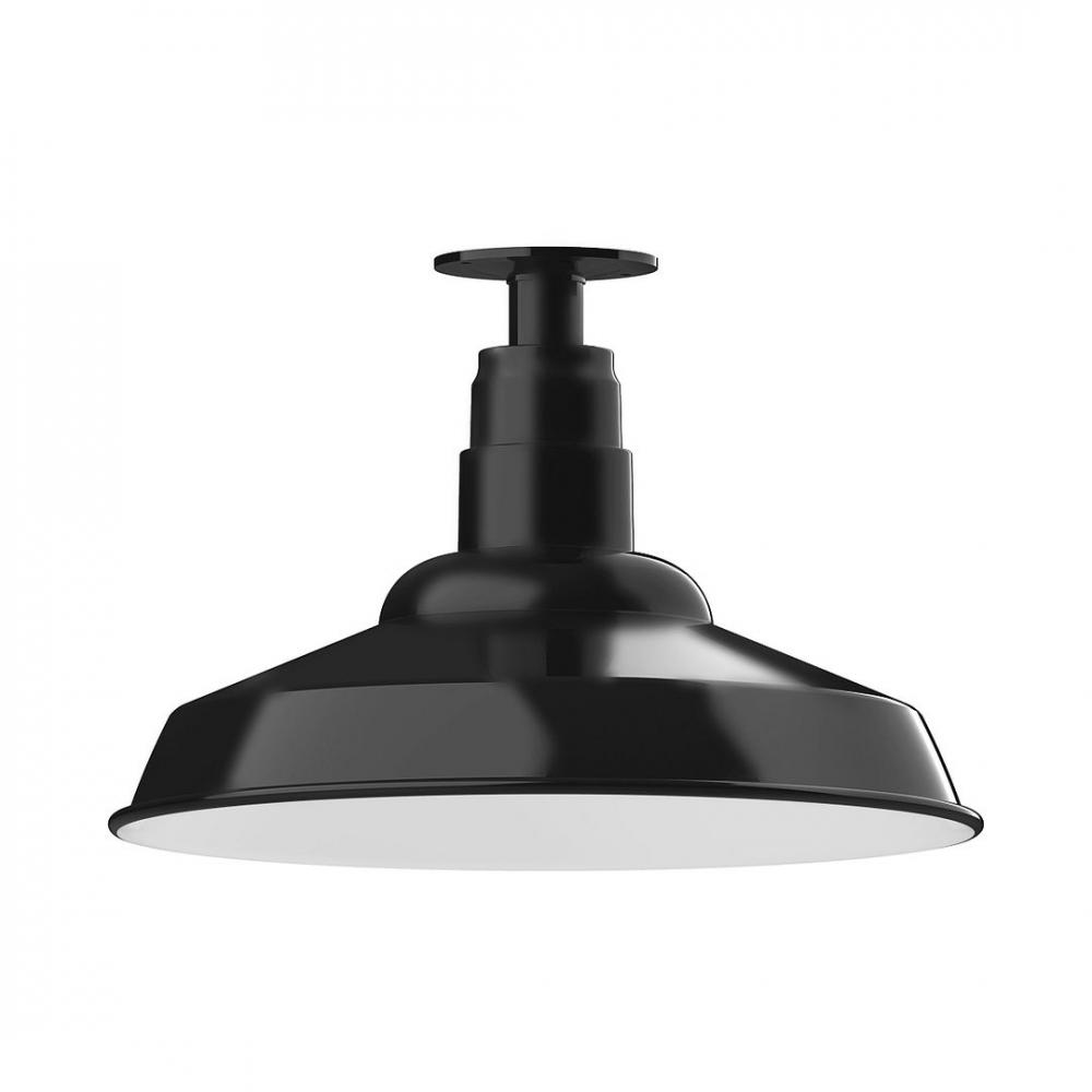 16" Warehouse shade, LED Flush Mount ceiling light, Black