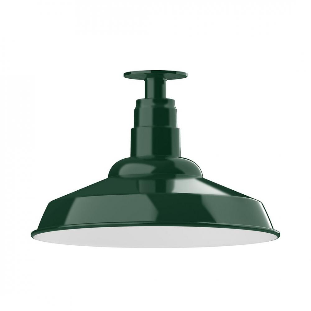 16" Warehouse shade, LED Flush Mount ceiling light, Forest Green