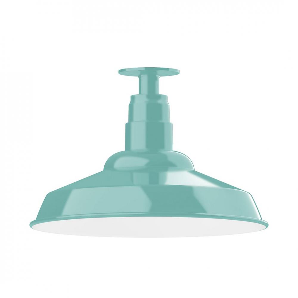 16" Warehouse shade, LED Flush Mount ceiling light with wire grill, Sea Green