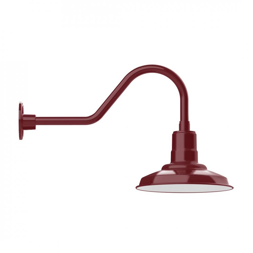 12" Warehouse shade, LED Gooseneck Wall mount with wire grill, Barn Red