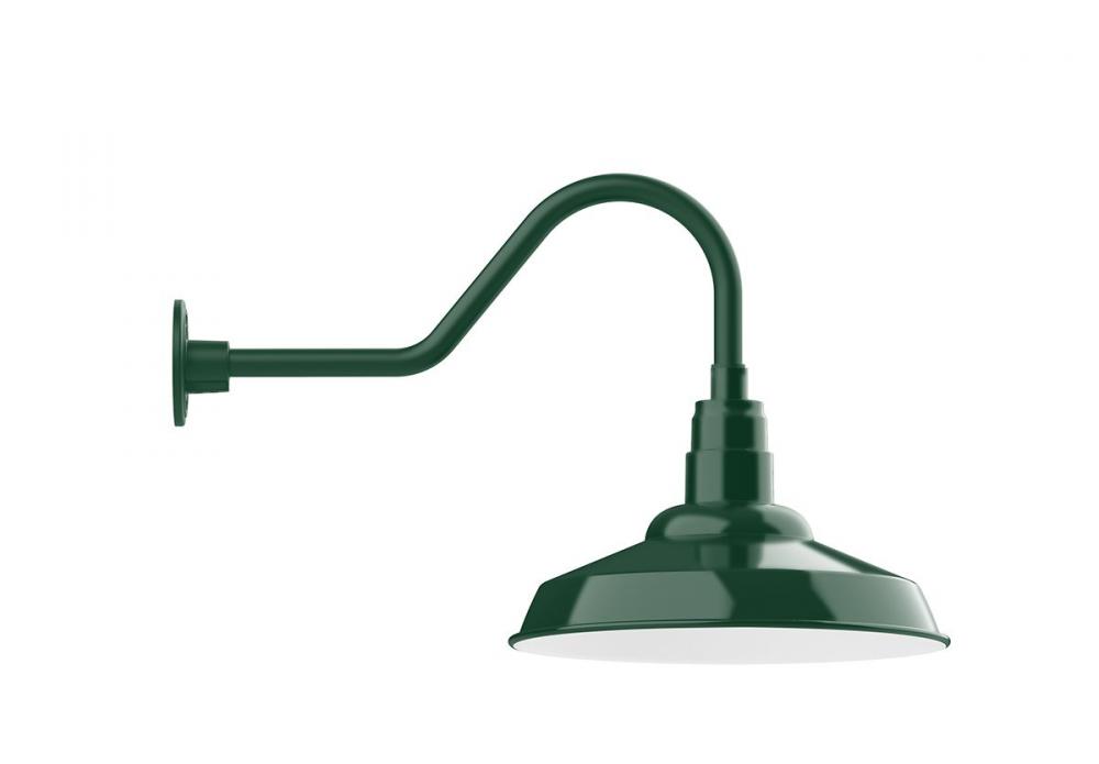 16" Warehouse shade, gooseneck wall mount with Frosted Glass and cast guard, Forest Green