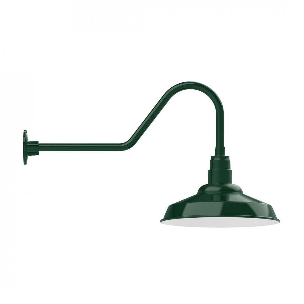 16" Warehouse shade, LED Gooseneck Wall mount with wire grill, Forest Green