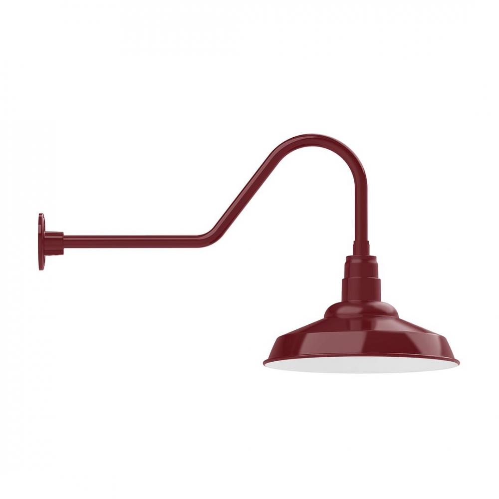 16" Warehouse shade, LED Gooseneck Wall mount with wire grill, Barn Red