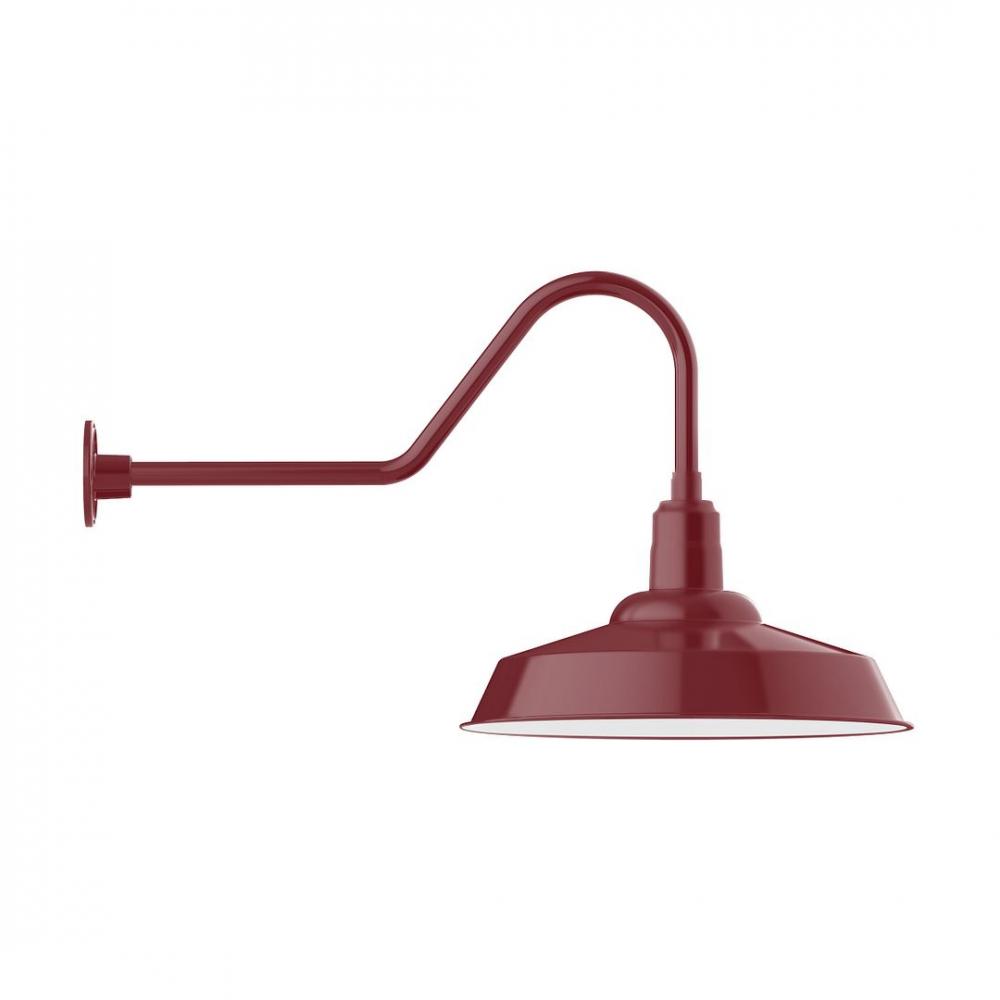 20" Warehouse shade, LED Gooseneck Wall mount with wire grill, Barn Red