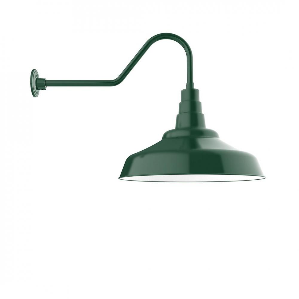 24" Warehouse shade, gooseneck wall mount with Frosted Glass and cast guard, Forest Green