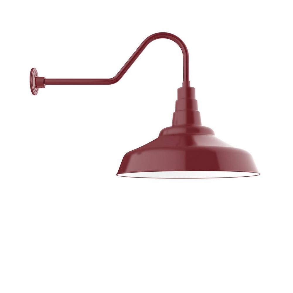 24" Warehouse shade, gooseneck wall mount with Frosted Glass and cast guard, Barn Red