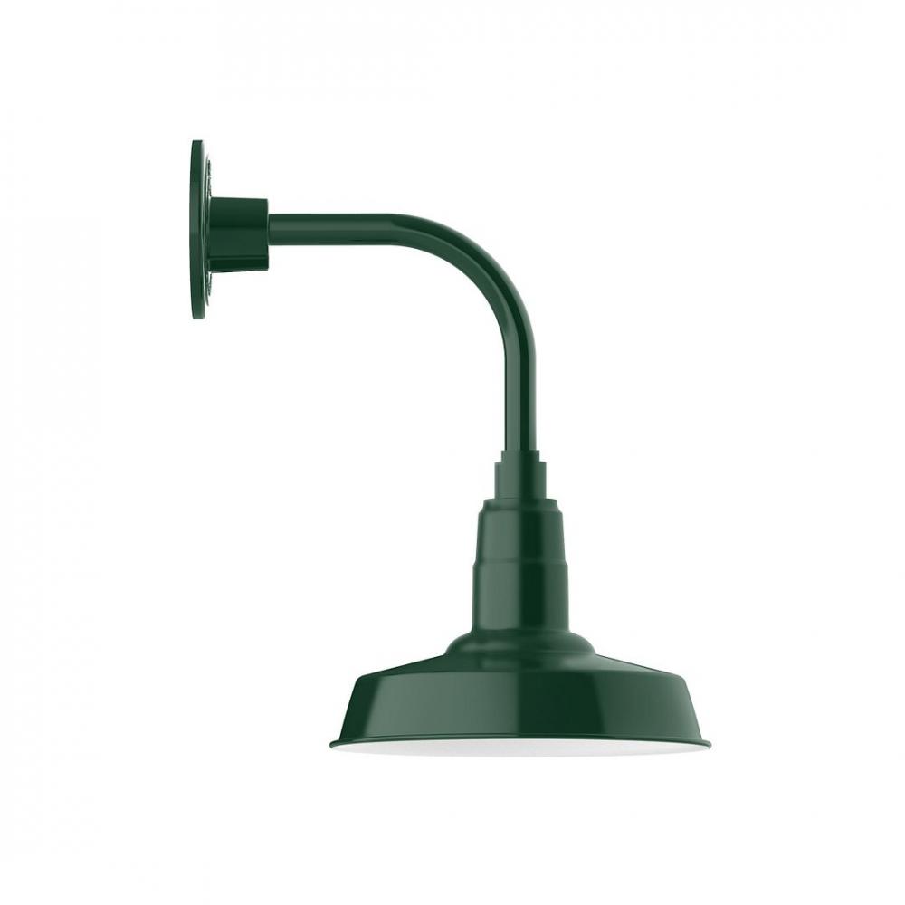 10" Warehouse shade, LED Curved Arm Wall mount, Forest Green