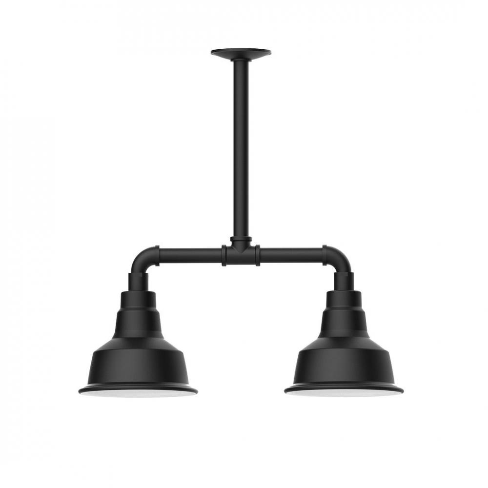 8" Warehouse shade, 2-light LED Stem Hung Pendant, Black