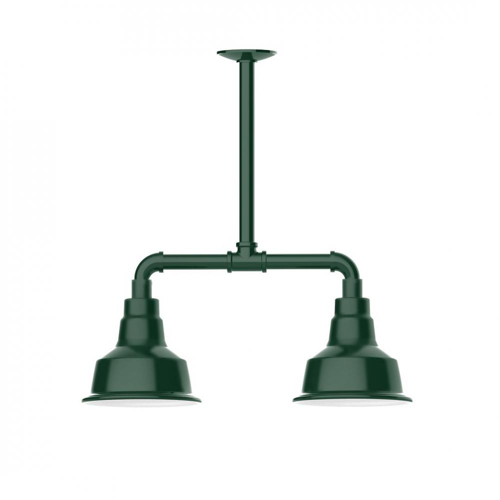 8" Warehouse shade, 2-light LED Stem Hung Pendant, Forest Green