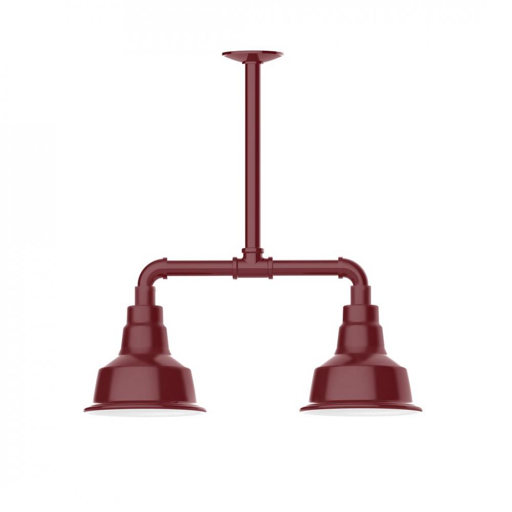 8" Warehouse shade, 2-light LED Stem Hung Pendant, Barn Red