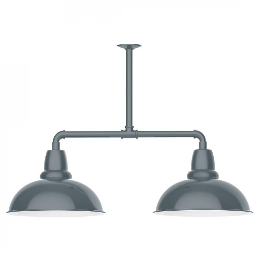 16" Cafe shade, 2-light LED Stem Hung Pendant, Slate Gray