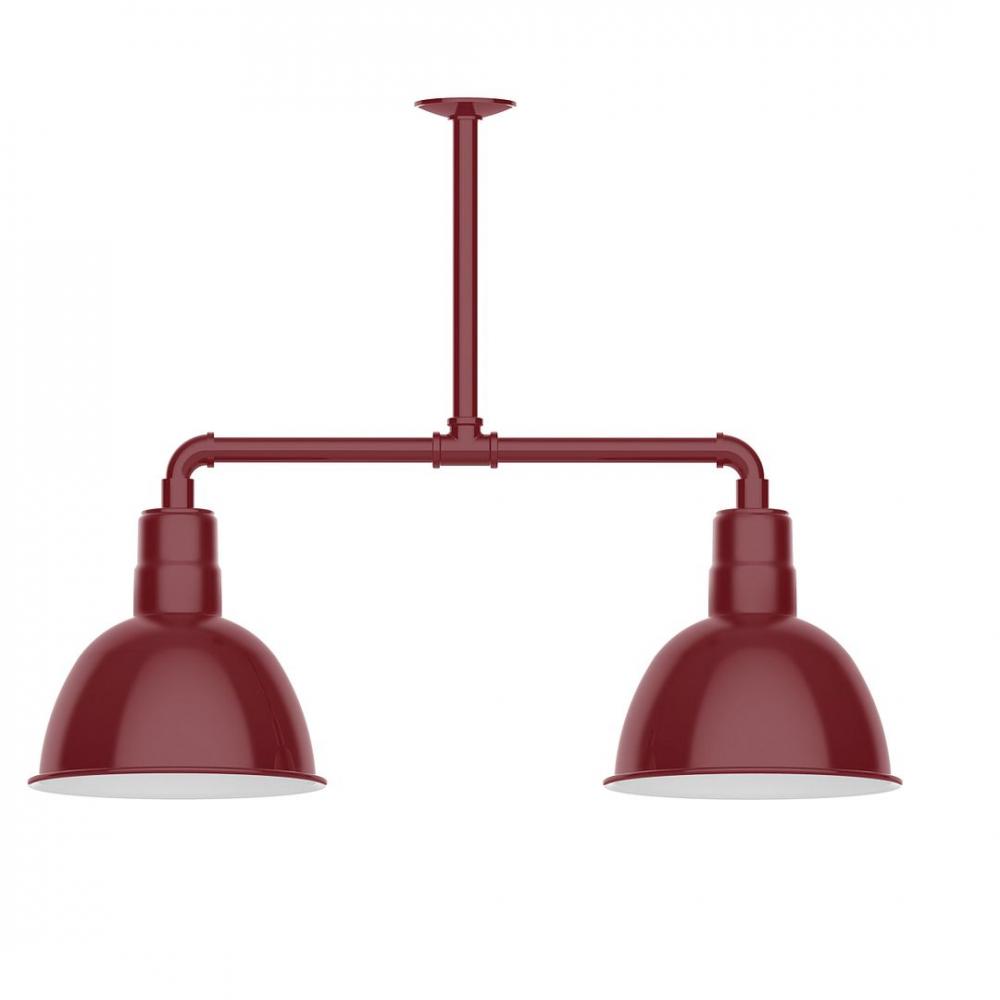 12" Deep Bowl shade, 2-light LED Stem Hung Pendant, Barn Red